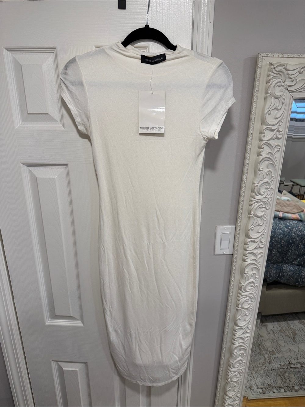 naked wardrobe Cream Short Sleeve Midi Dress